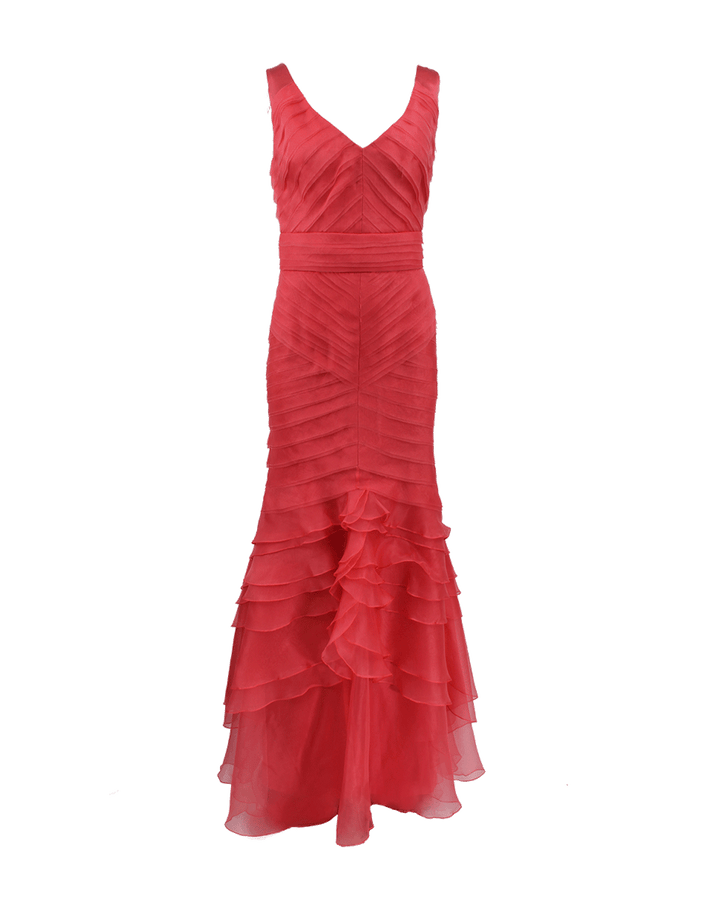 V-Neck Layered Chiffon Gown – Marissa Collections