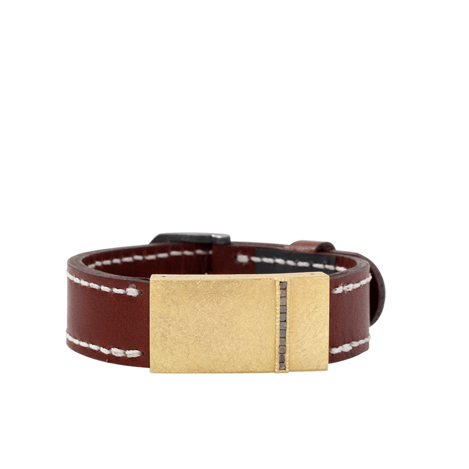 TODD REED-Leather Bracelet With Diamond Buckle-YELLOW GOLD