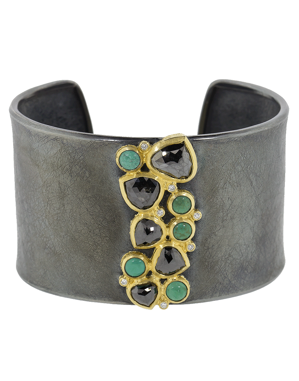 TODD REED-Fancy Black Diamond And Turquoise Cuff-YELLOW GOLD