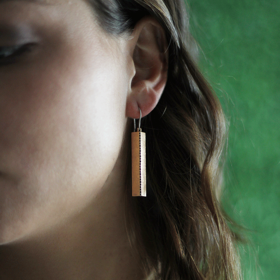 TODD REED-Bar Earrings With Black Diamonds-ROSE GOLD