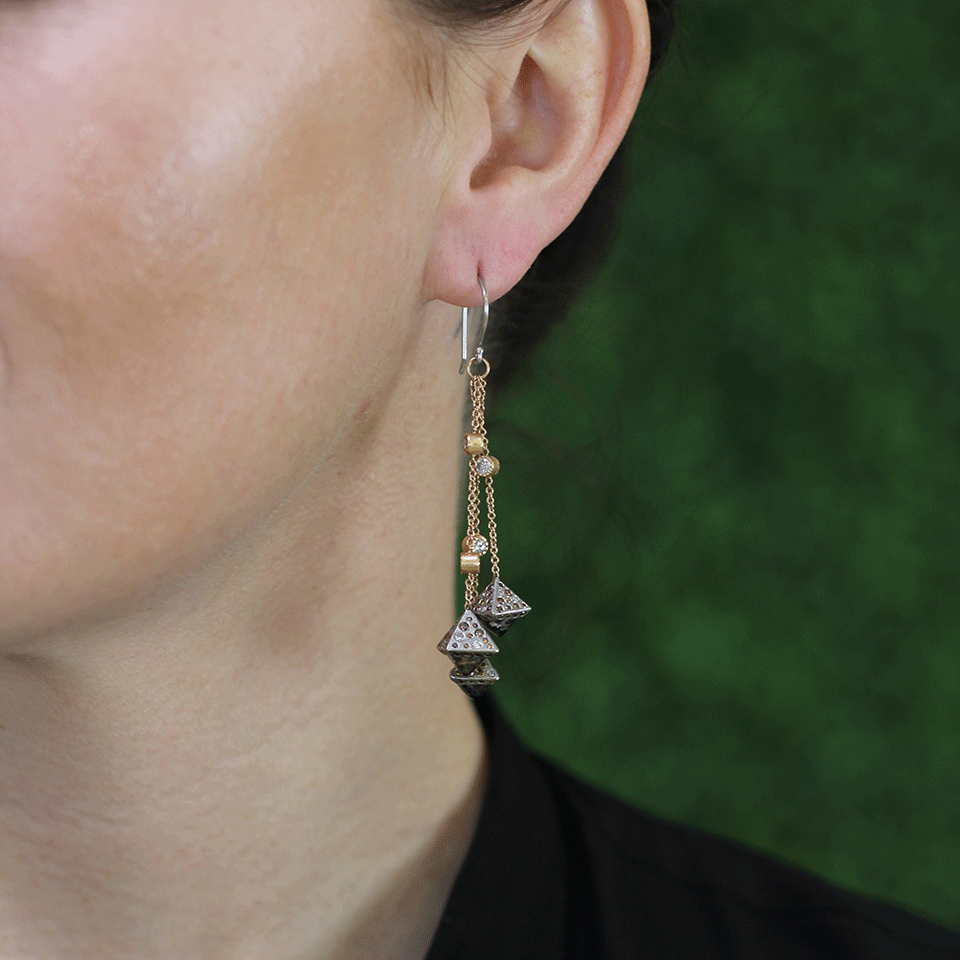 TODD REED-Diamond Octahedron Drop Earrings-ROSE GOLD