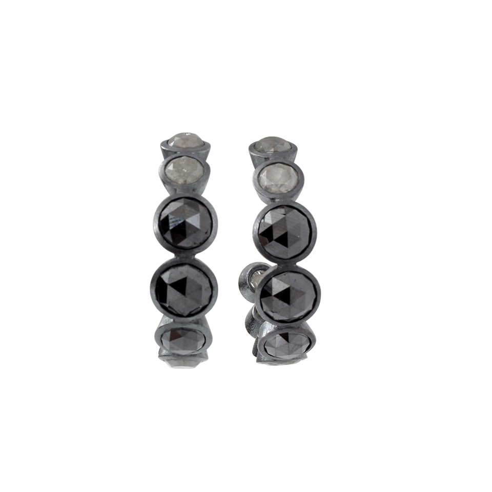 TODD REED-Black Diamond Hoop Earrings-SILVER