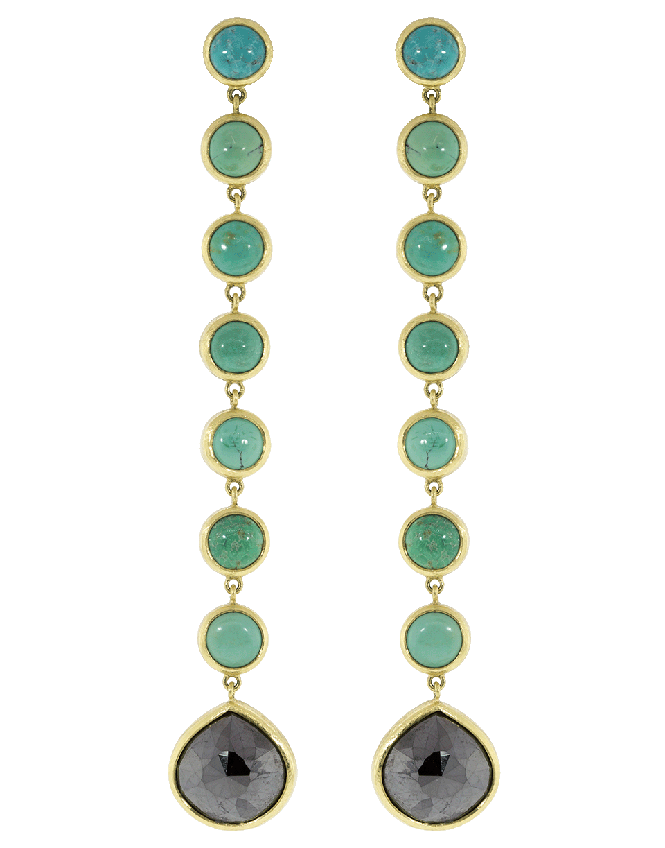TODD REED-Black Fancy Diamond And Turquoise Drop Earrings-YELLOW GOLD
