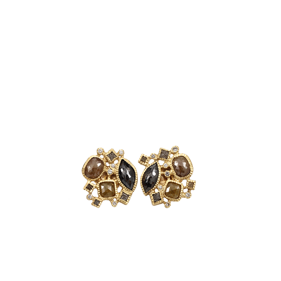 TODD REED-Fancy And Raw Diamond Cluster Stud Earrings-YELLOW GOLD