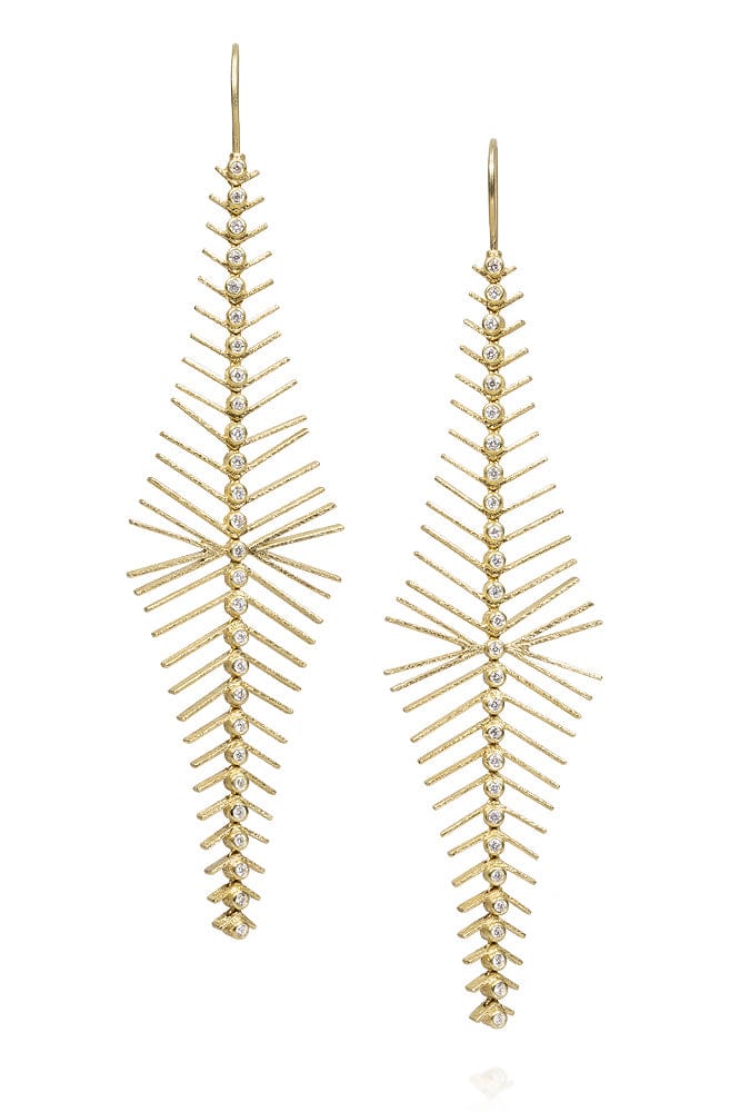TODD REED-White Diamond Spine Earrings-YELLOW GOLD