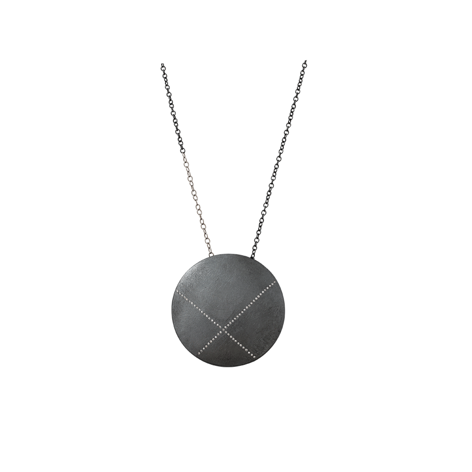 TODD REED-Diamond X Circle Pendant Necklace-SILVER