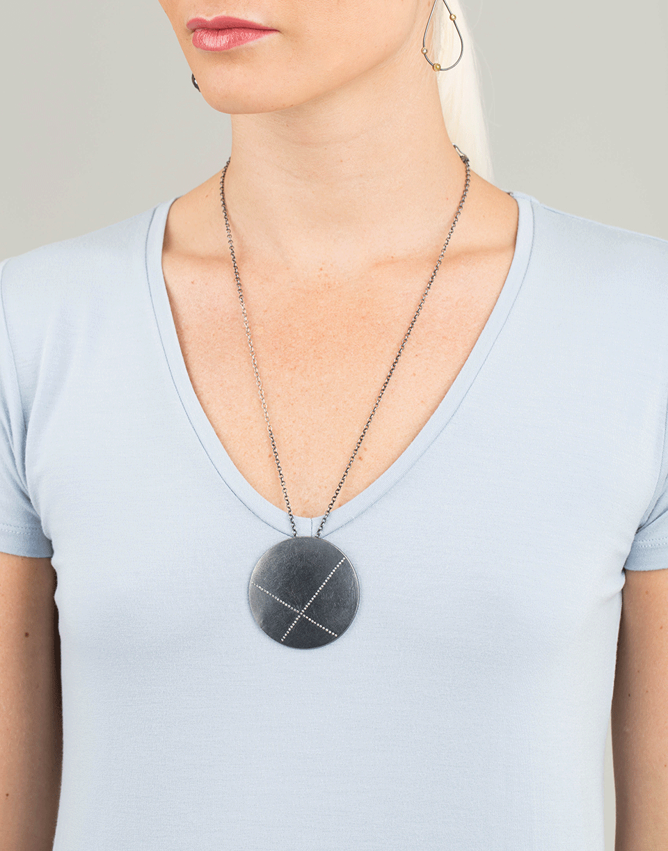 TODD REED-Diamond X Circle Pendant Necklace-SILVER