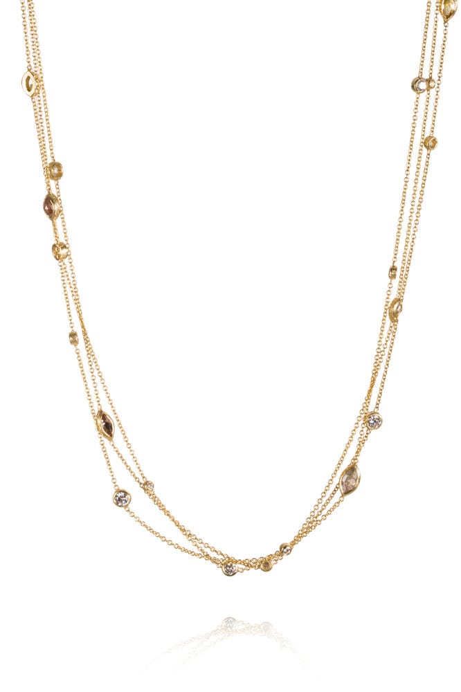 TODD REED-Fancy Diamond Multi Layer Necklace-YELLOW GOLD