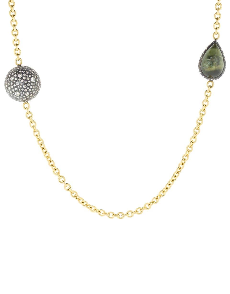 TODD REED-Tourmaline and Diamond Station Necklace-YELLOW GOLD