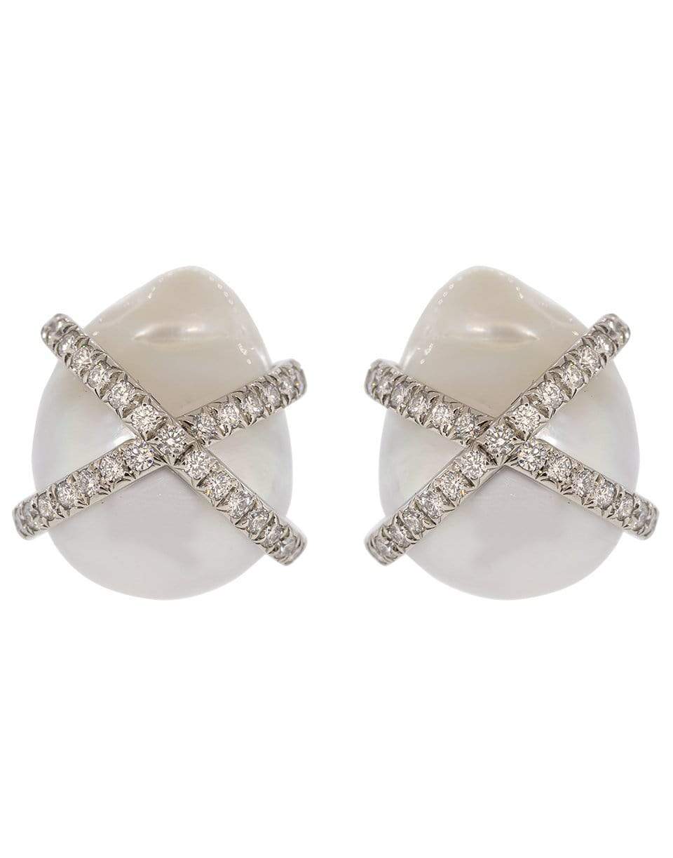 VERDURA-Diamond Wrapped Pearl Earrings-PLAT