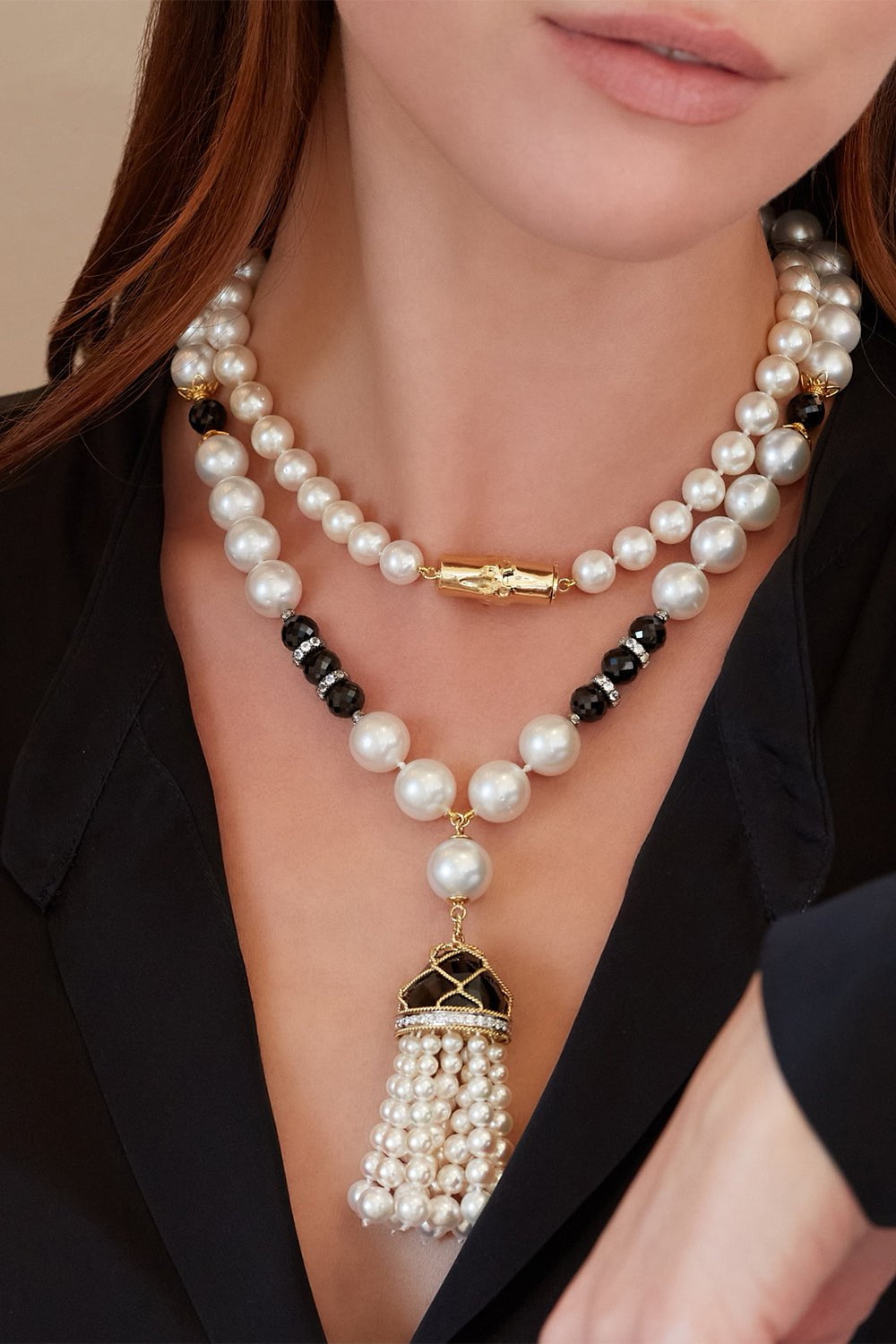VERDURA-Pearl Diamond Spinel Necklace-YELLOW GOLD