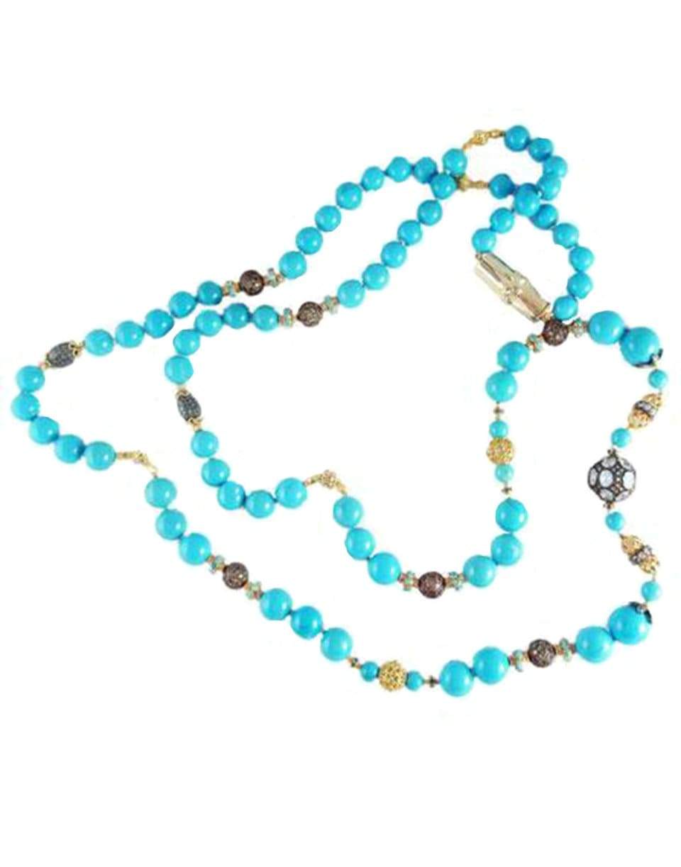 VERDURA-Turquoise Bead Byzantine Necklace-YELLOW GOLD