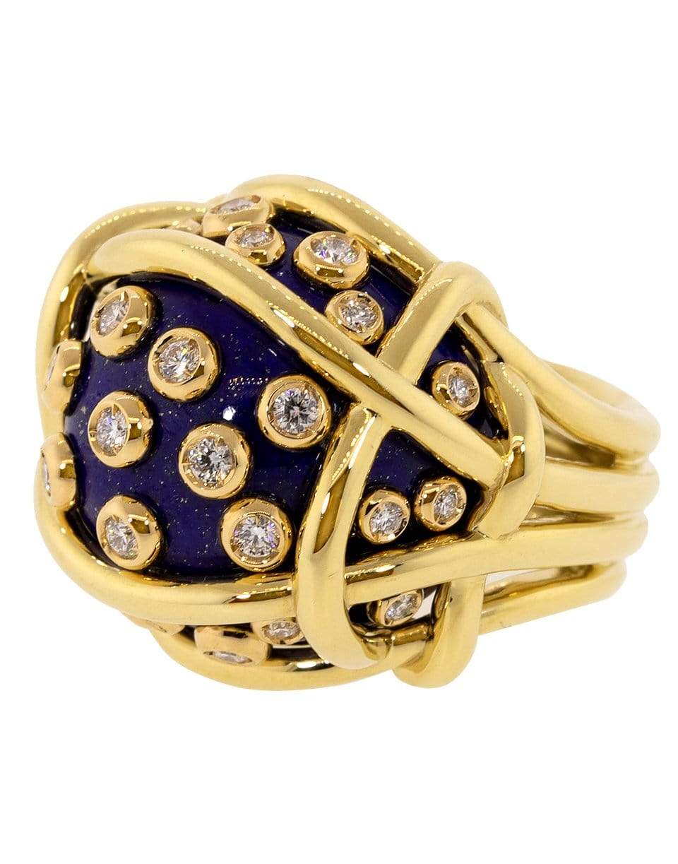 VERDURA-Lapis and Diamond Polka Dot Ring-YELLOW GOLD