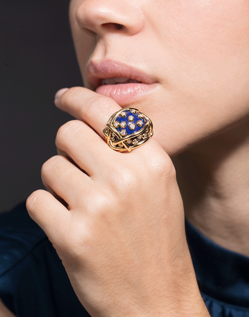 VERDURA-Lapis and Diamond Polka Dot Ring-YELLOW GOLD