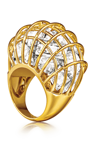VERDURA-Rock Crystal Caged Ring-YELLOW GOLD