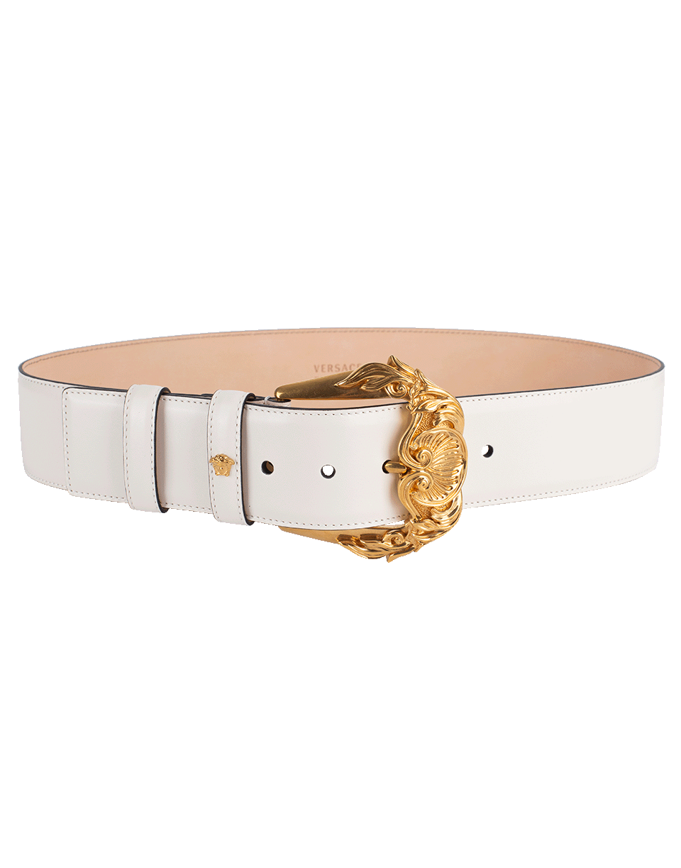 VERSACE-Gold Buckle Wide Leather Belt-