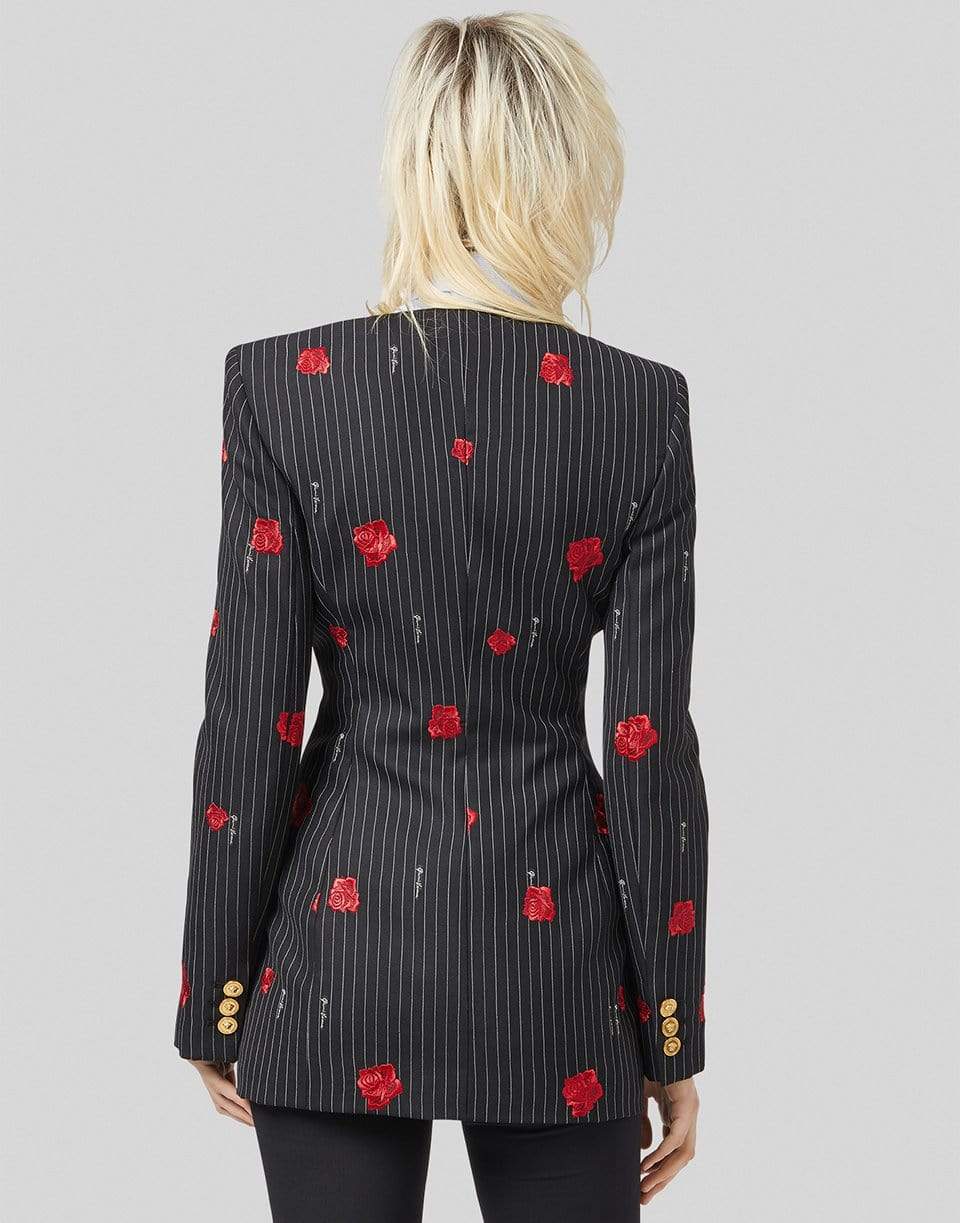 VERSACE-Rose Print Striped Double Breasted Jacket-