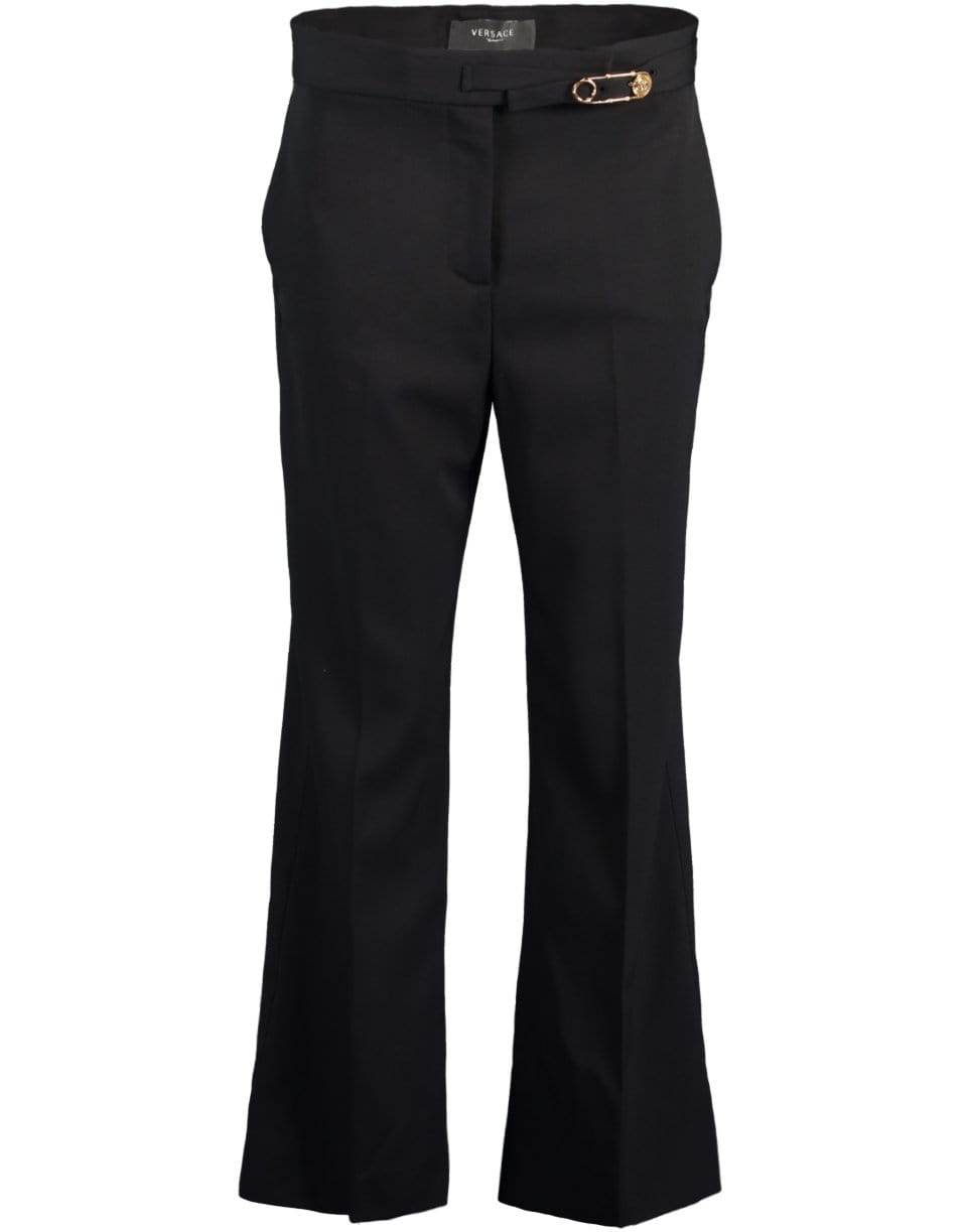 VERSACE-Black Wool Gold Pin Cropped Flared Trouser-