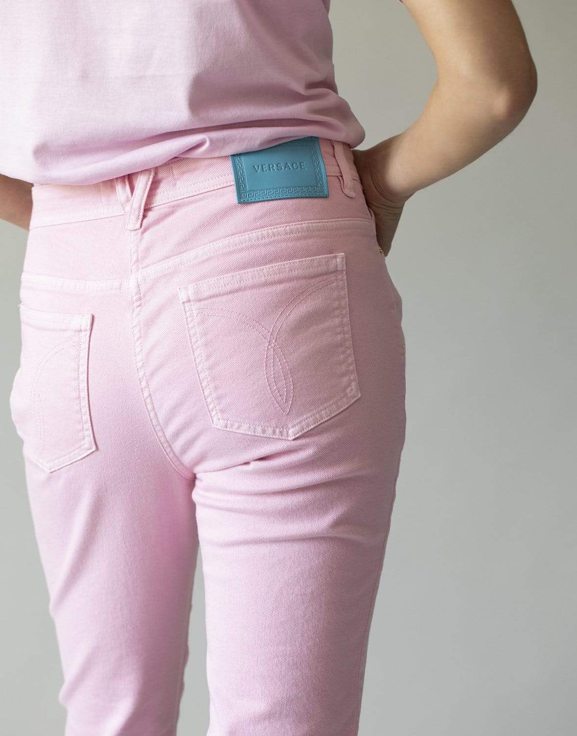 VERSACE-Pastel Pink Straight Leg Jeans-
