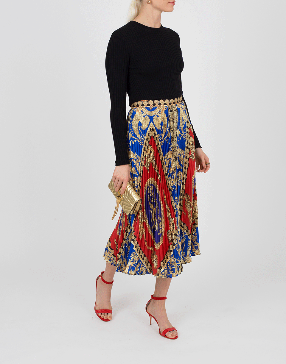 VERSACE-Printed Plisse Midi Skirt-