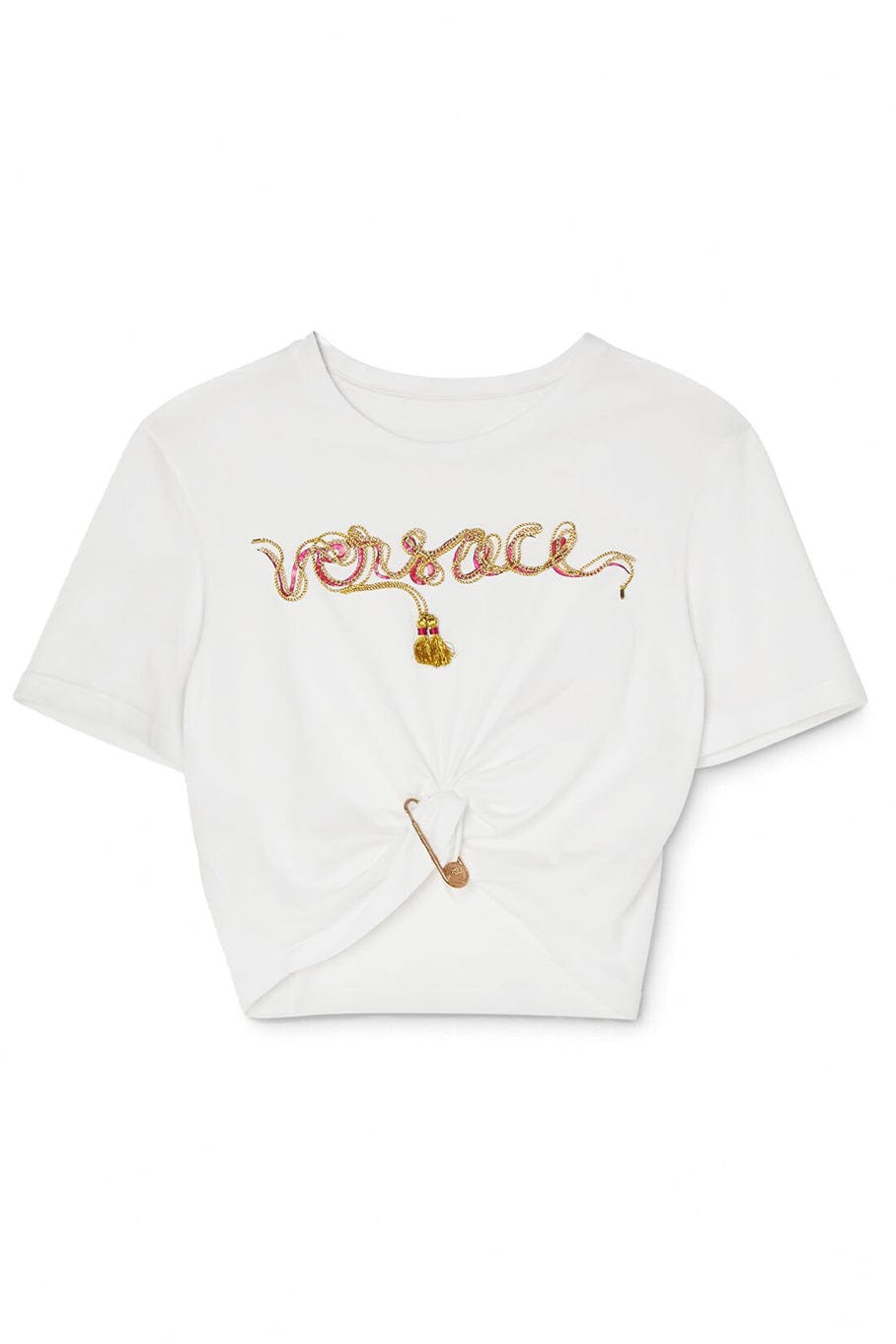 VERSACE-Cropped Short Sleeve Logo T Shirt-