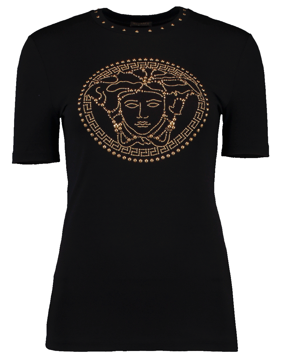 VERSACE-Globe Gold Stud Logo Tee-