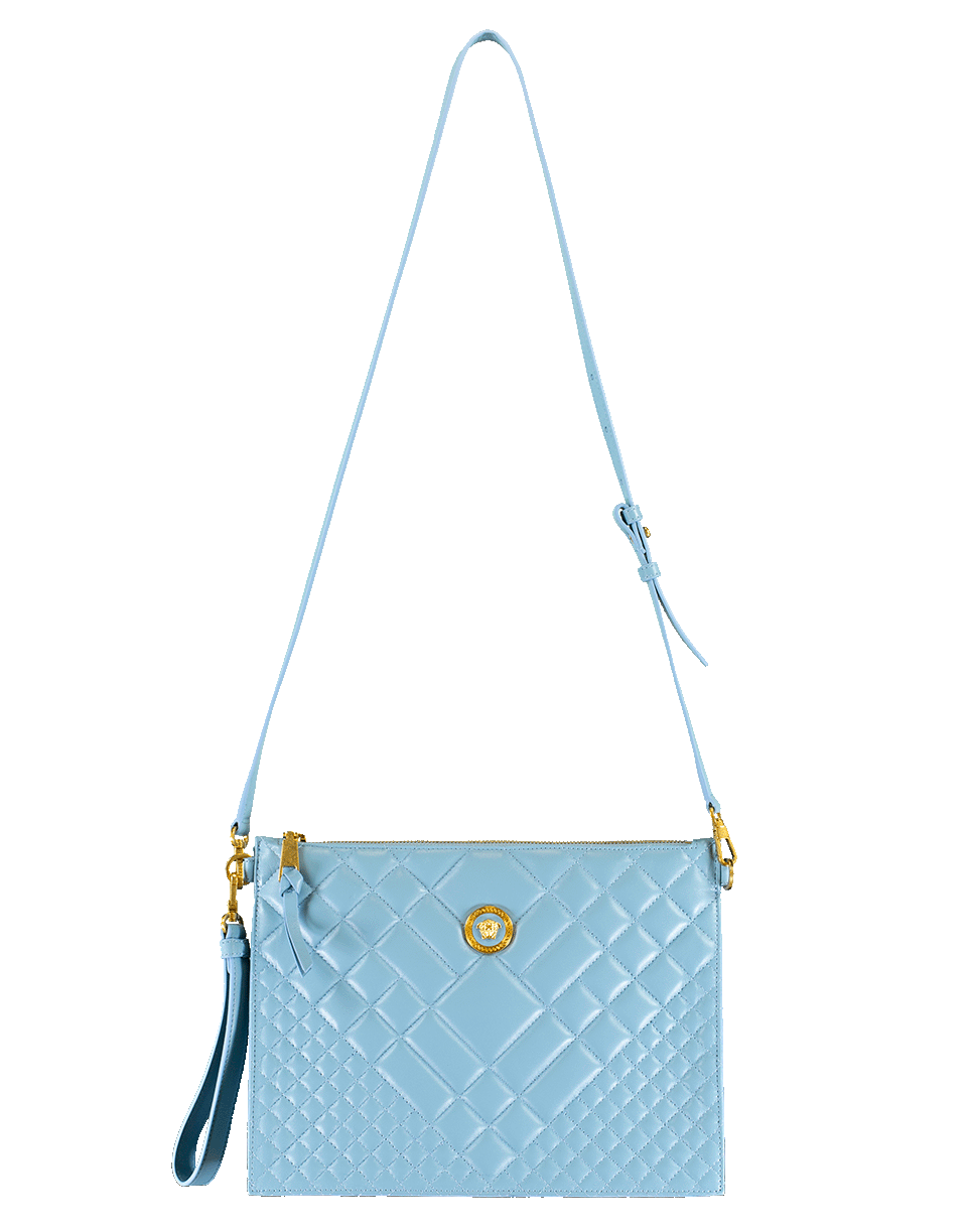 VERSACE-Quilted Chain Wristlet-DSK BLUE