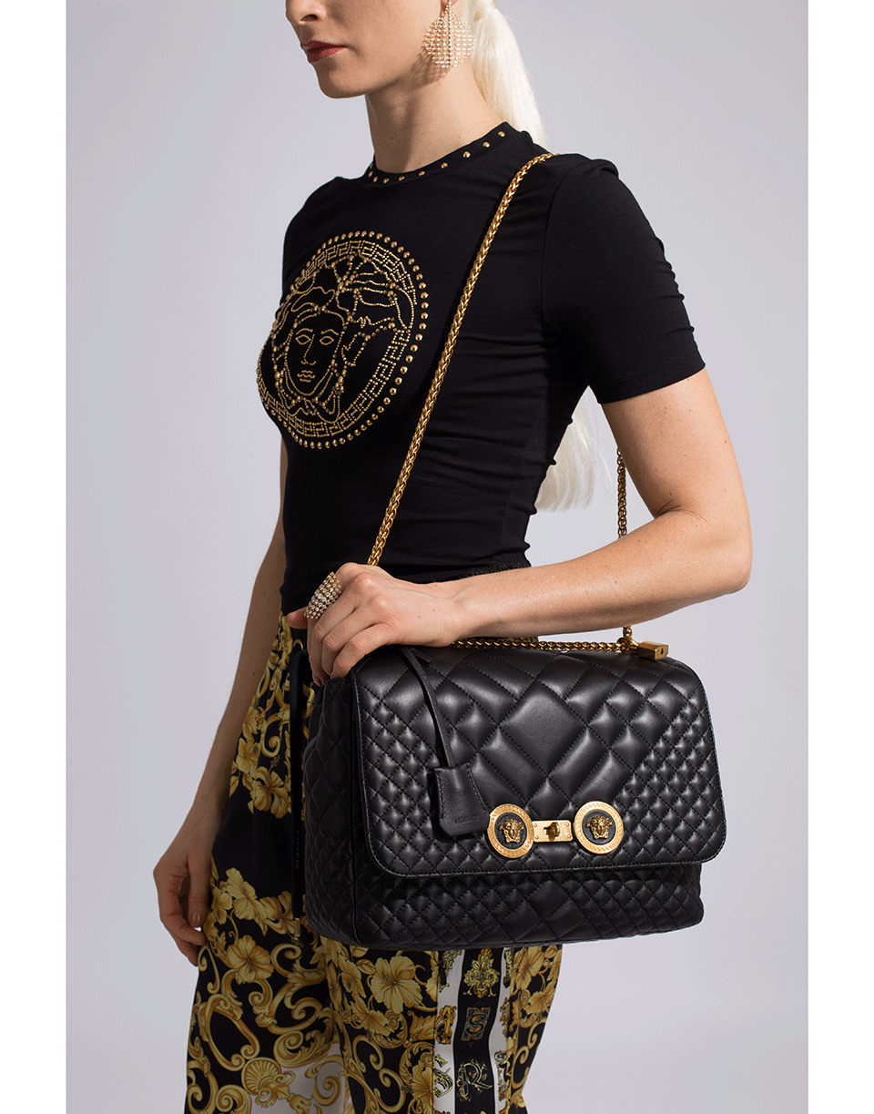 VERSACE-Large Quilted Foldover Chain Bag-BLACK