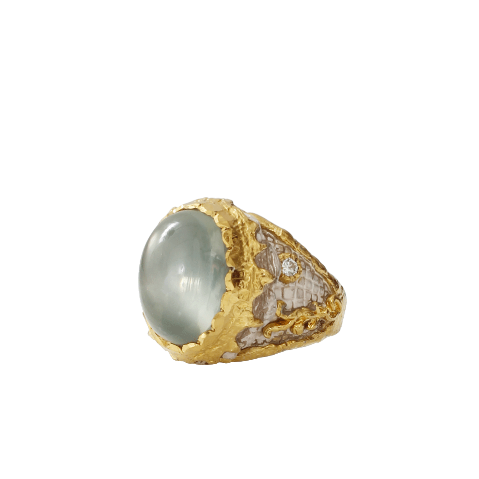 VICTOR VELYAN-Cabochon Green Moonstone Ring-YELLOW GOLD