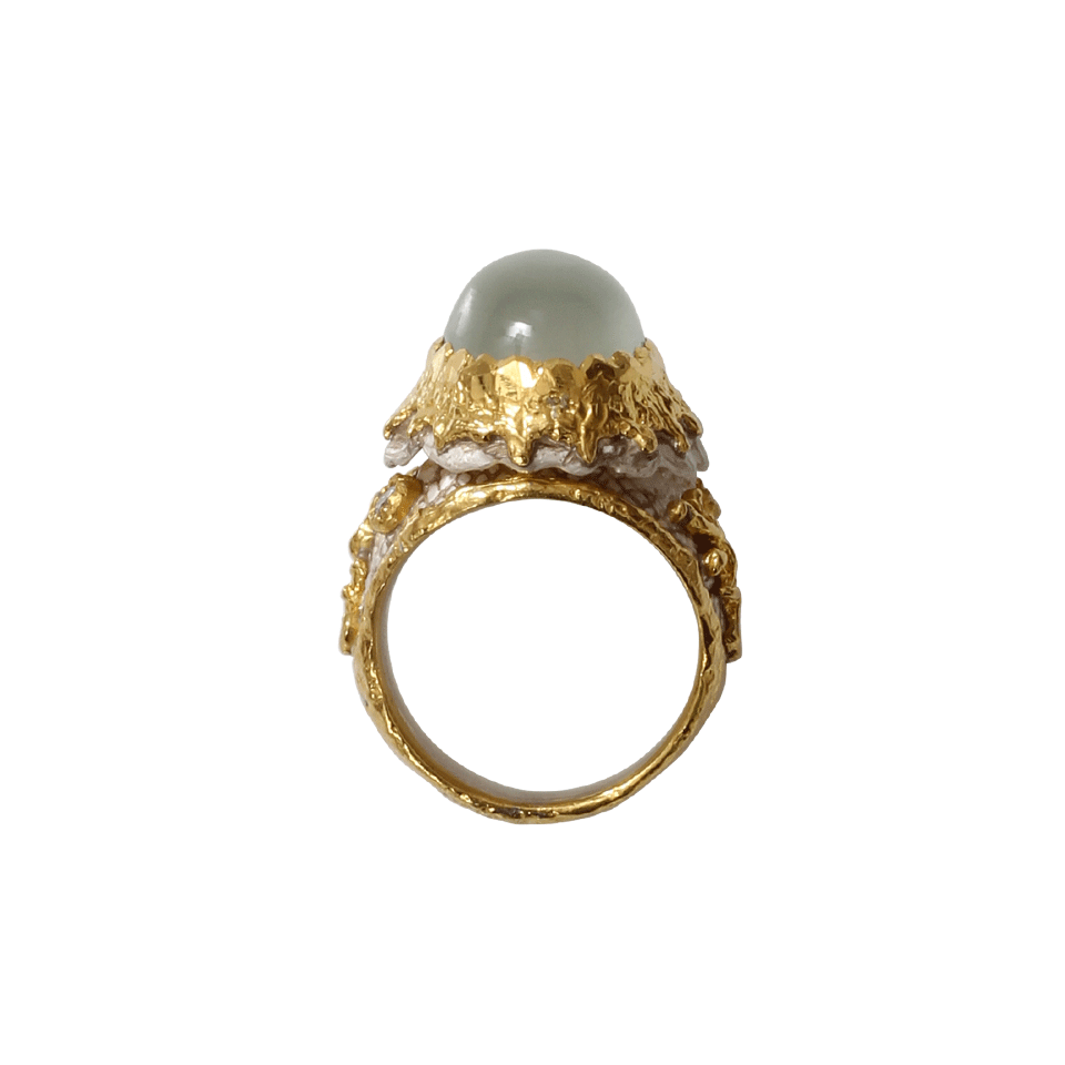 VICTOR VELYAN-Cabochon Green Moonstone Ring-YELLOW GOLD