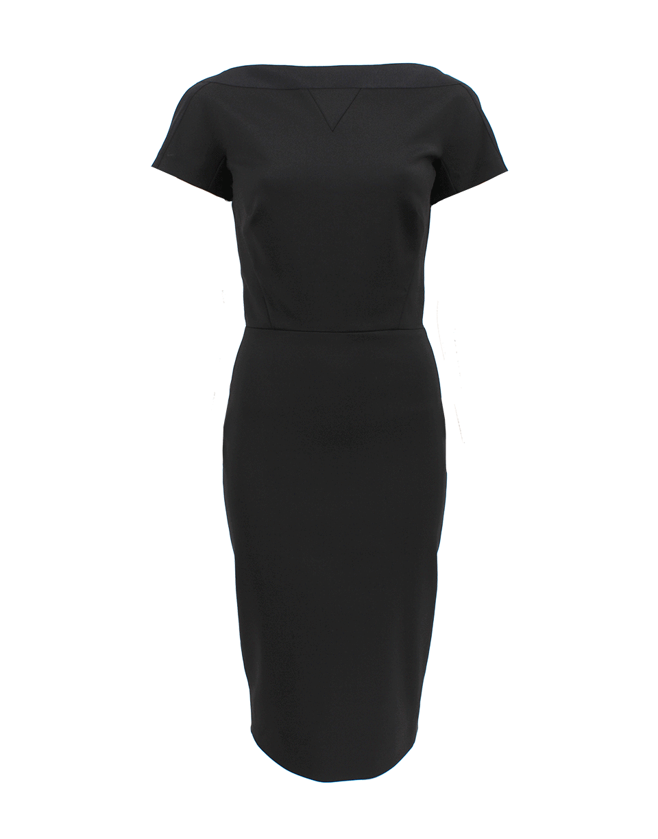 VICTORIA BECKHAM-Short Sleeve Bateau Neck Dress-BLACK