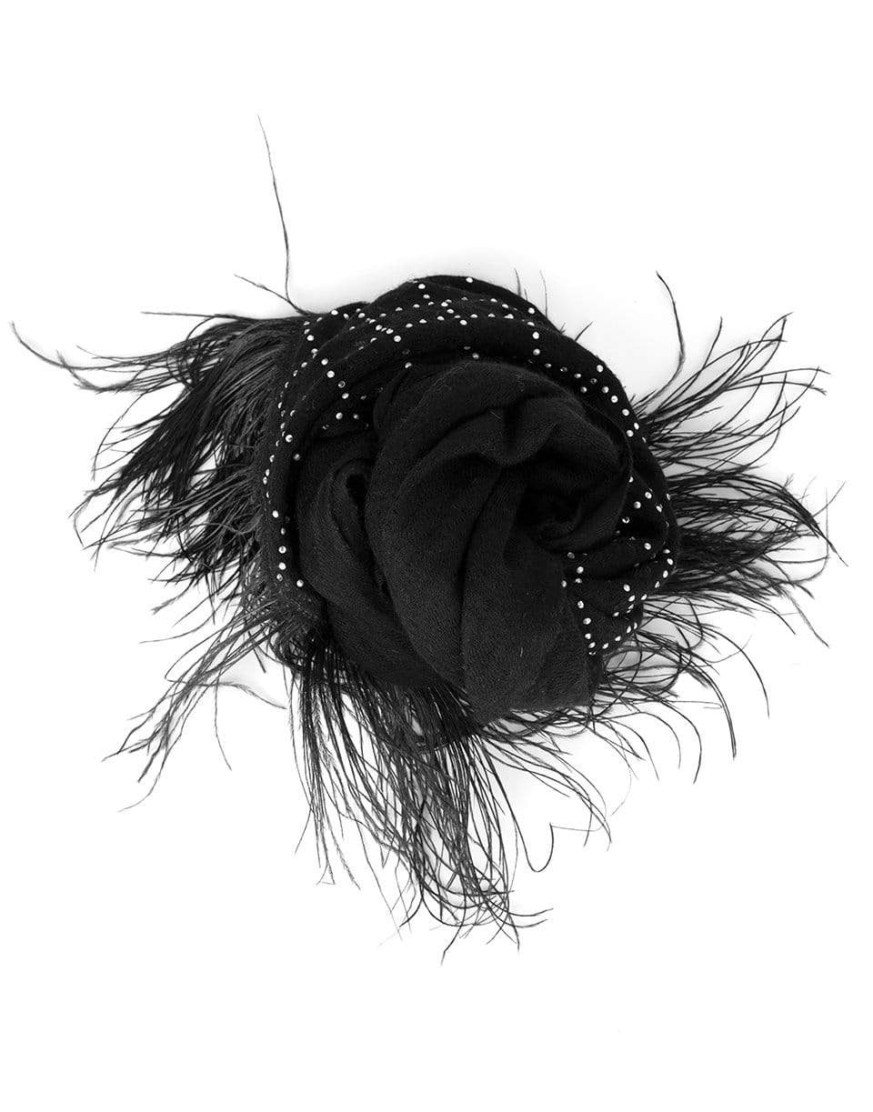 VINTAGE SHADES-Black Crystal Feather Cashmere Shawl-BLACK