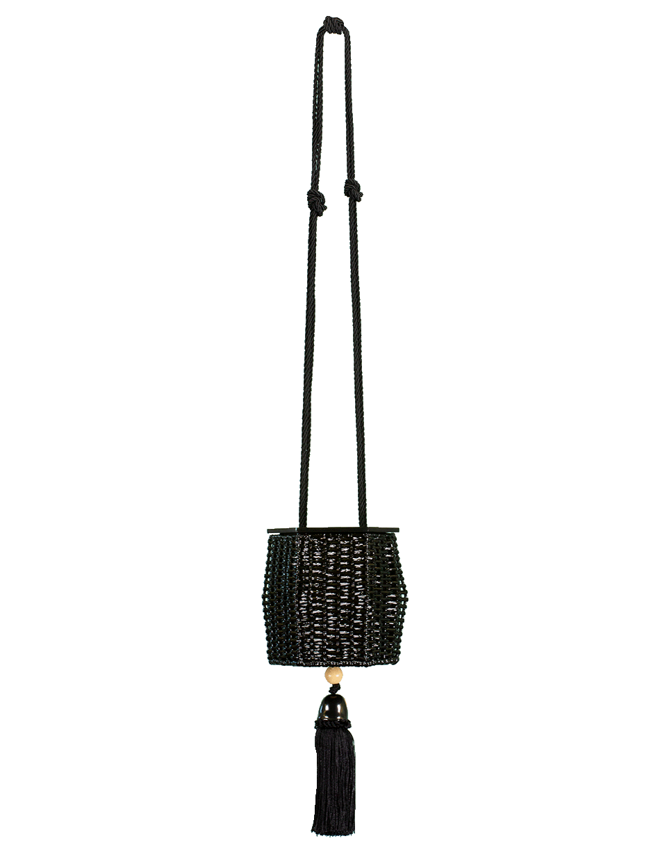 WAI WAI-Acrylic Cap Rattan Handbag-BLACK