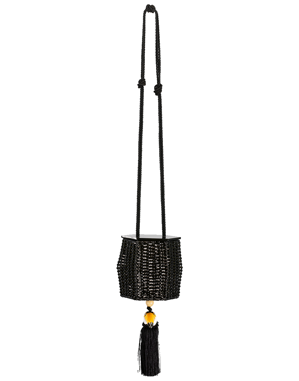 WAI WAI-Acrylic Cap Rattan Handbag-BLACK