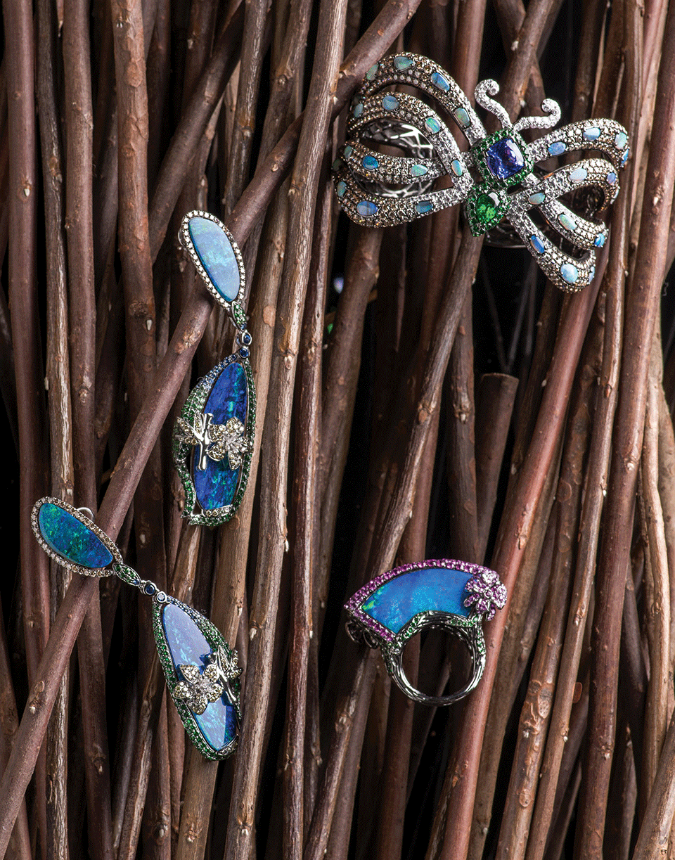 WENDY YUE-Tanzanite And Opal Butterfly Cuff Bracelet-WHITE GOLD