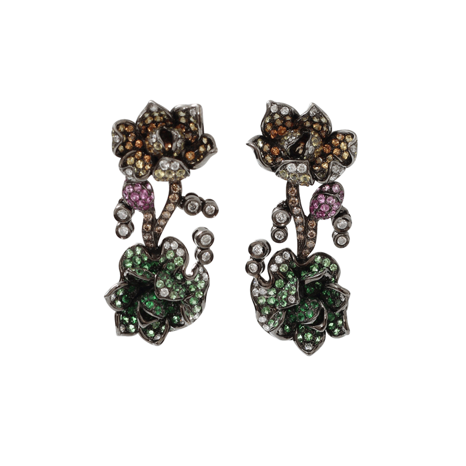 WENDY YUE-Tsavorite Flower Earrings-BLKGOLD