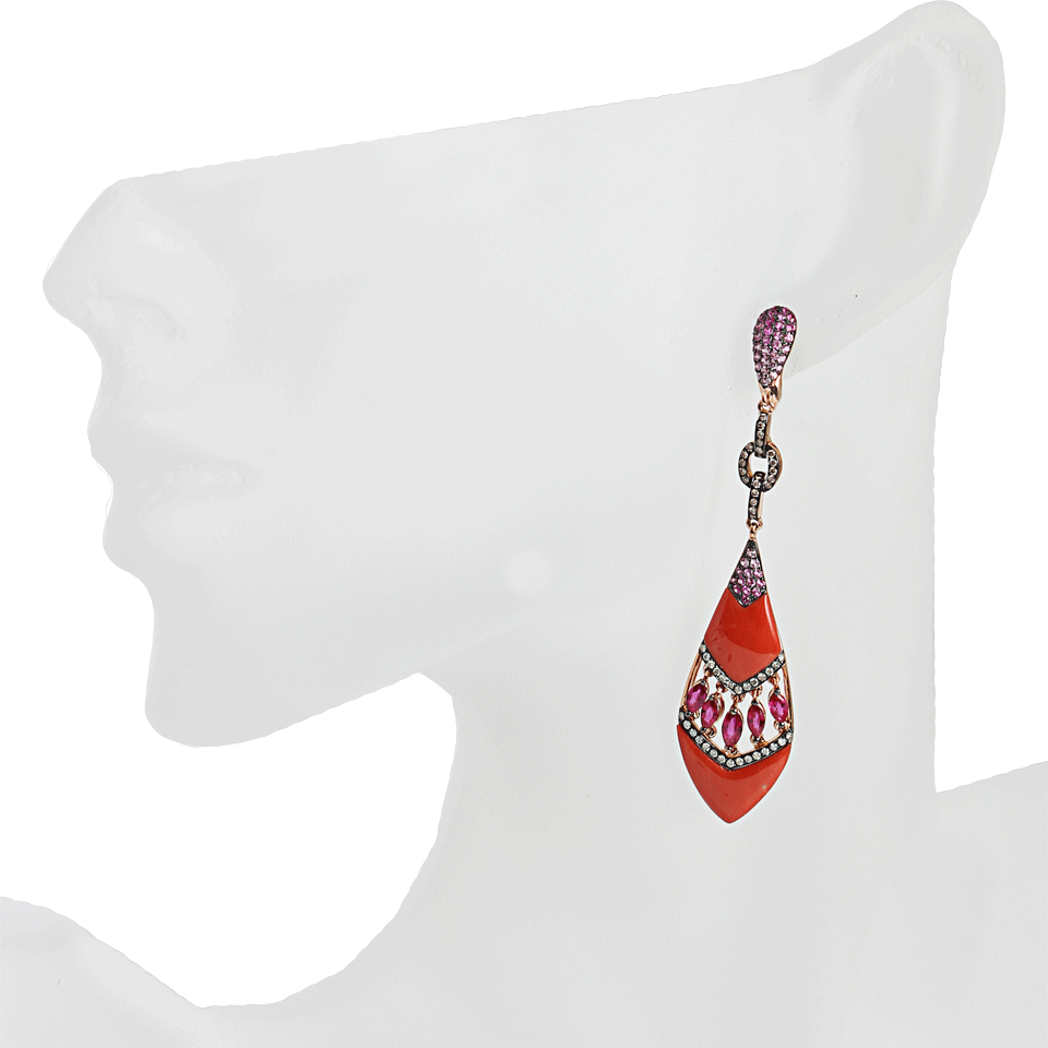 WENDY YUE-Shield Coral Drop Earrings-ROSE GLD