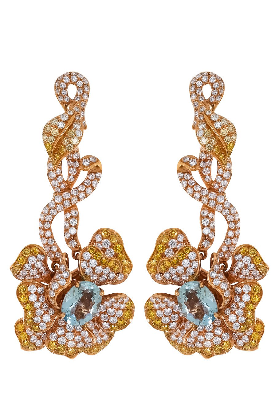 WENDY YUE-Aquamarine Gold Diamond Flower Earrings-ROSE GOLD