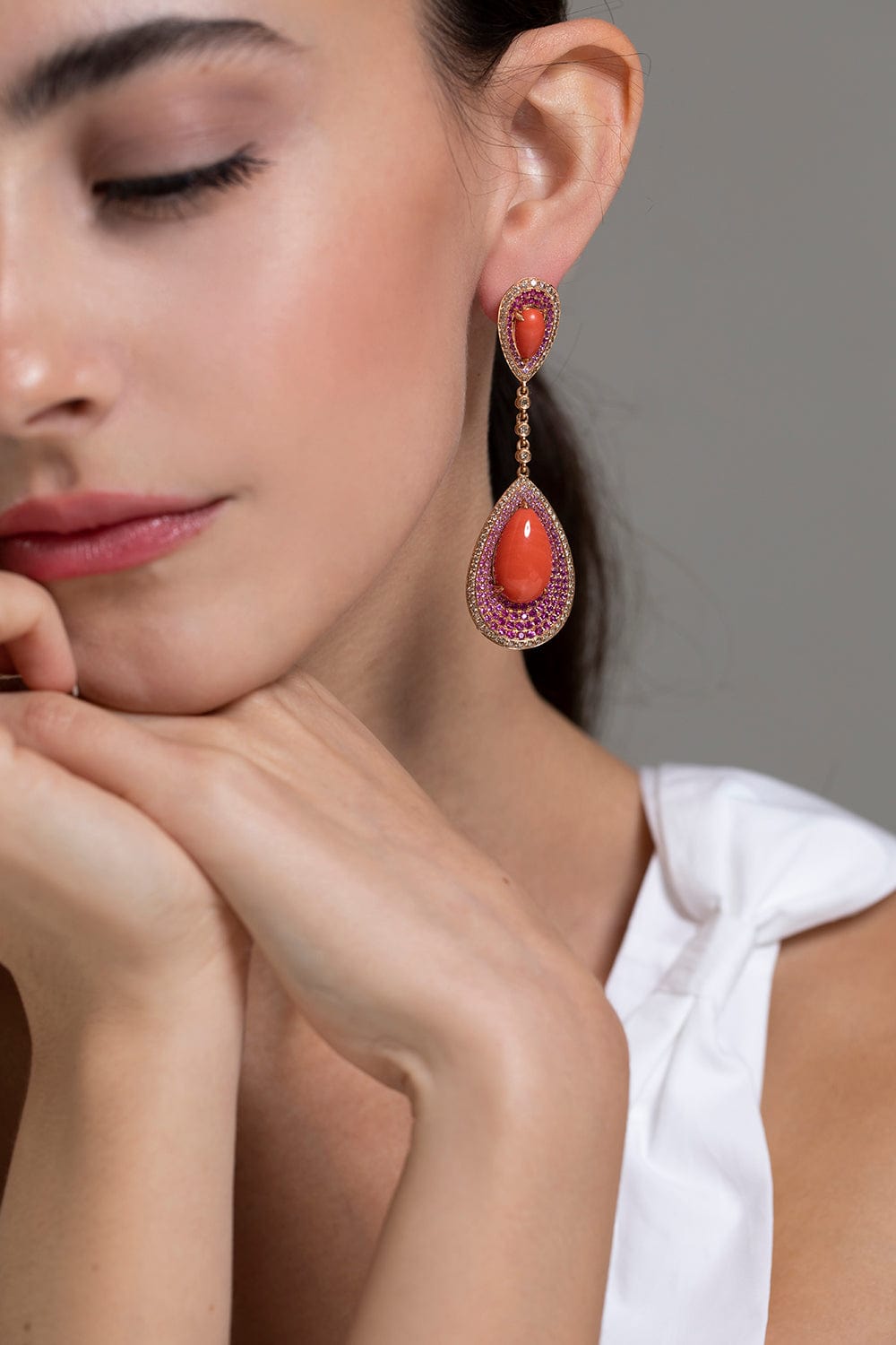 WENDY YUE-Coral Drop Earrings-ROSE GOLD