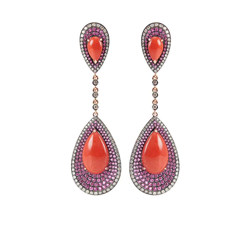 WENDY YUE-Double Teardrop Coral Earrings-ROSE GOLD