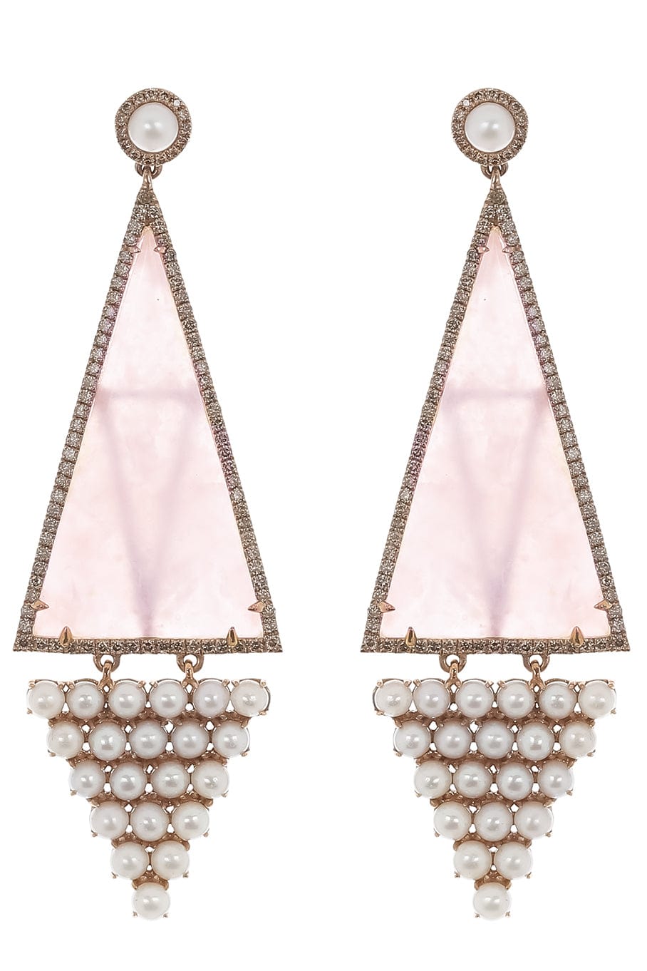 WENDY YUE-Pearl and Opal Triangle Earrings-ROSE GOLD