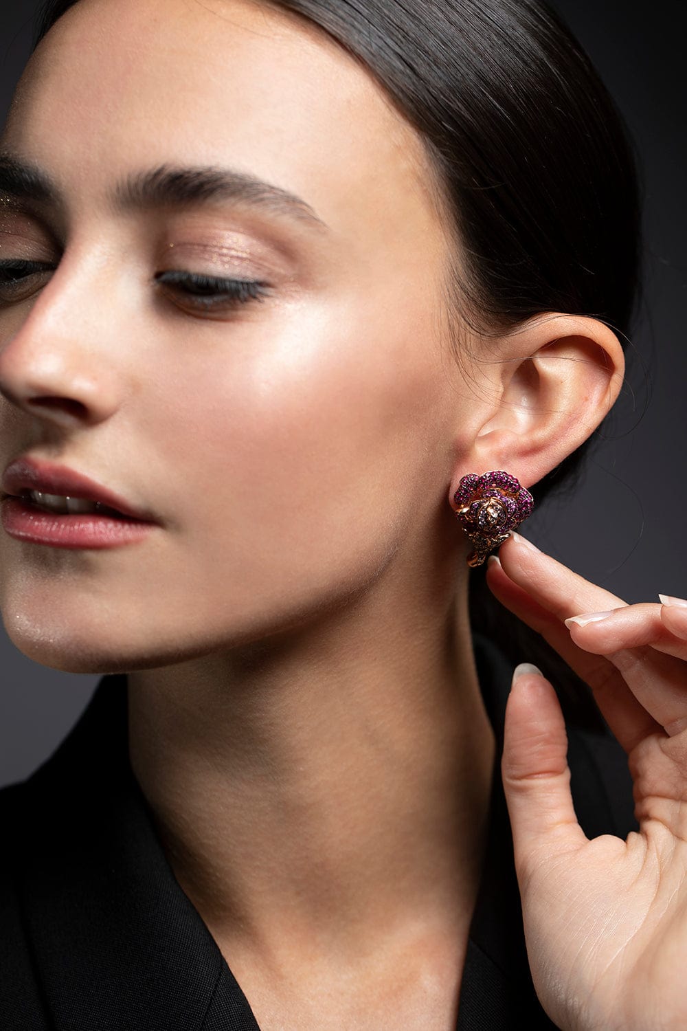 WENDY YUE-Ruby and Pink Sapphire Flower Earrings-ROSE GOLD