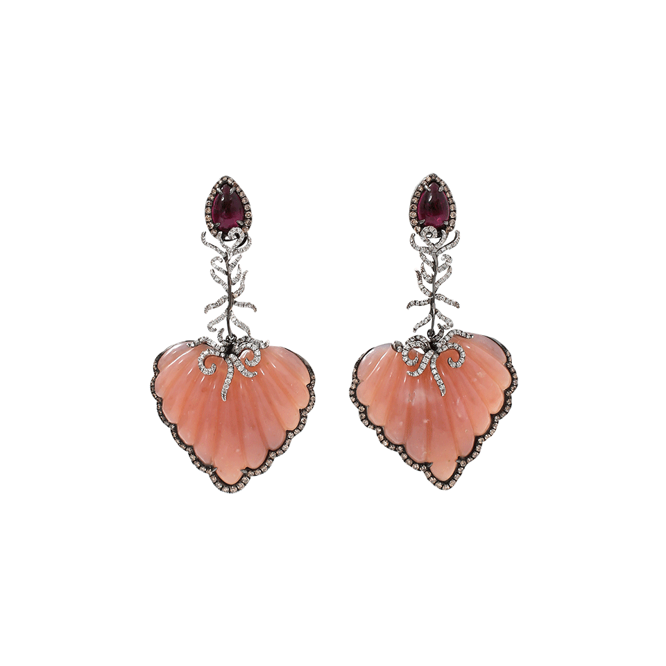 WENDY YUE-Carved Pink Opal Drop Earrings-WHITE GOLD
