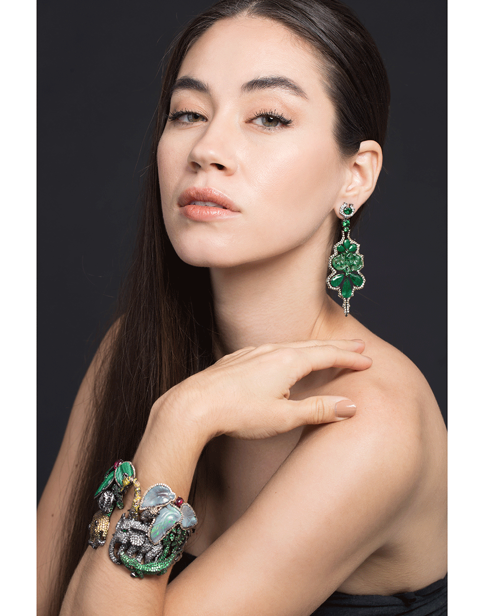 WENDY YUE-Emerald and Green Jade Earrings-WHITE GOLD