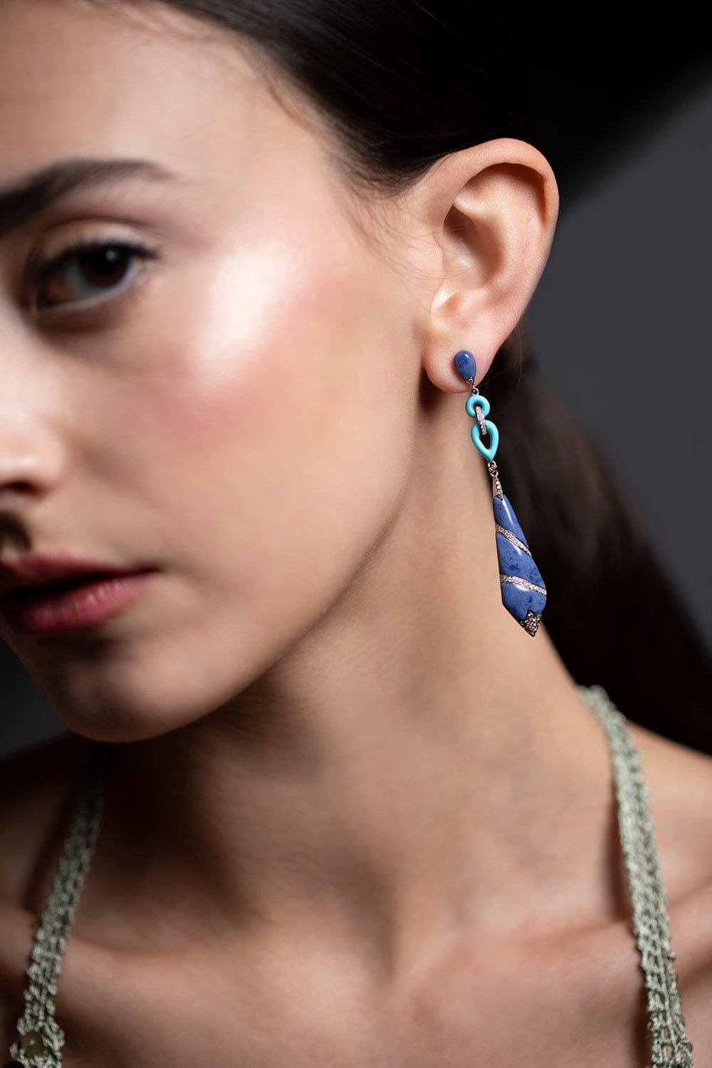 WENDY YUE-Lapis And Turquoise Earrings-WHITE GOLD