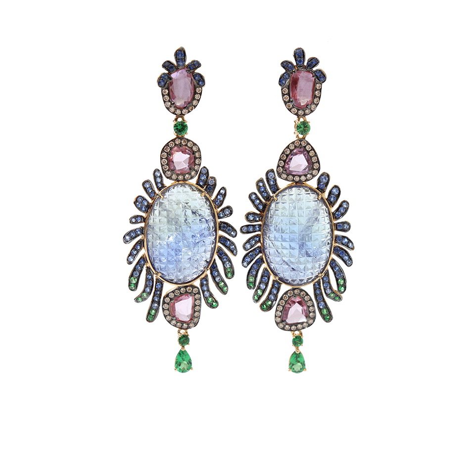 WENDY YUE-Carved Tanzanite Earrings-YELLOW GOLD