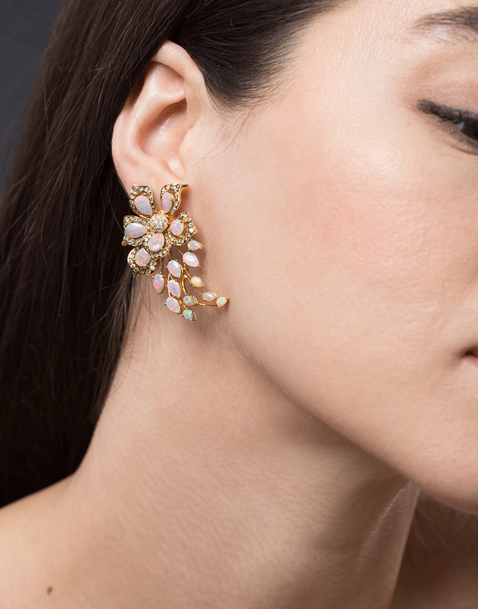 WENDY YUE-Opal And Fancy Diamond Flower Earrings-YELLOW GOLD