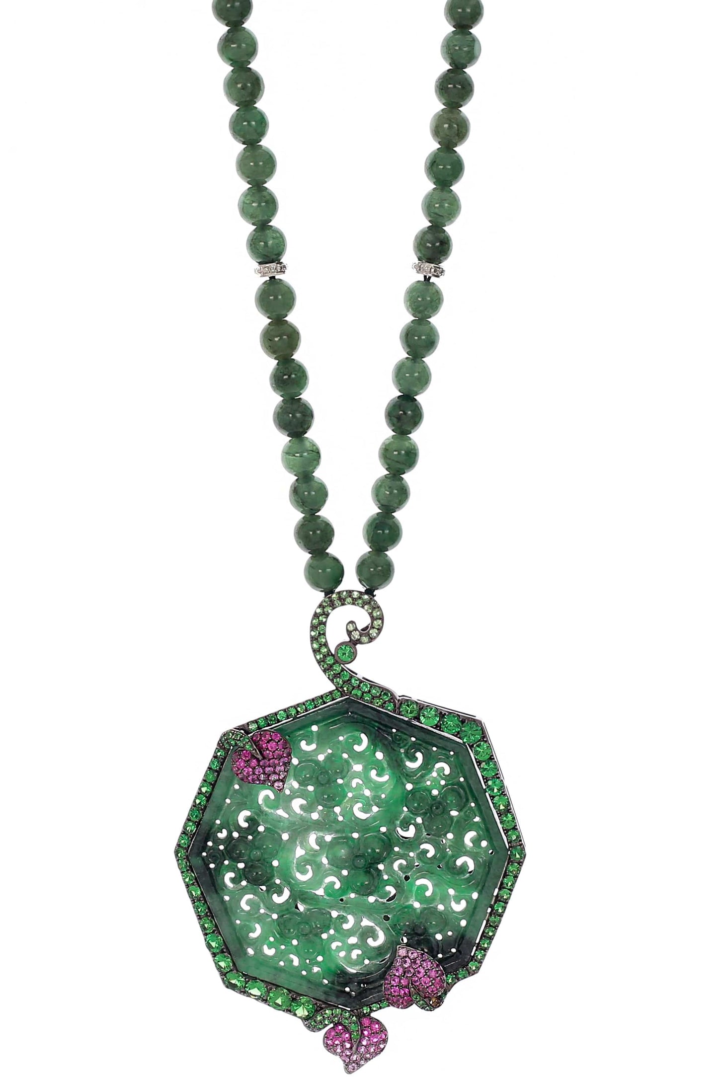 WENDY YUE-Carved Jade Necklace-WHITE GOLD