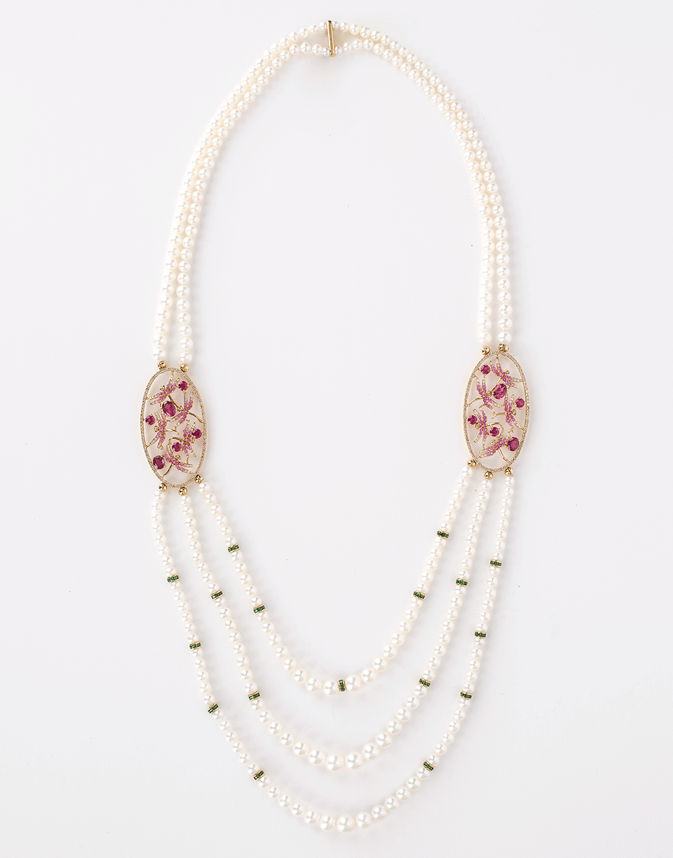 WENDY YUE-Rubellite And Pink Sapphire Pearl Necklace-YELLOW GOLD