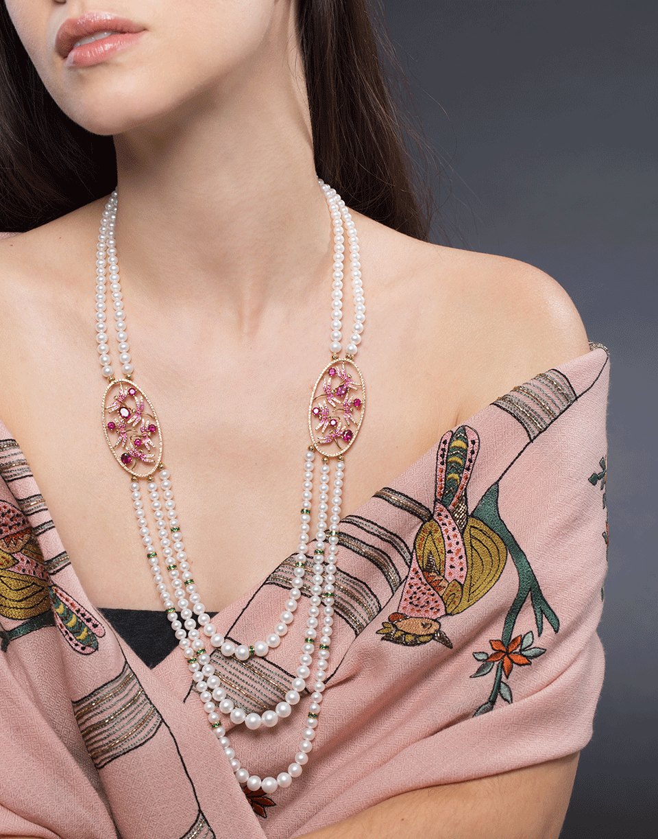 WENDY YUE-Rubellite And Pink Sapphire Pearl Necklace-YELLOW GOLD